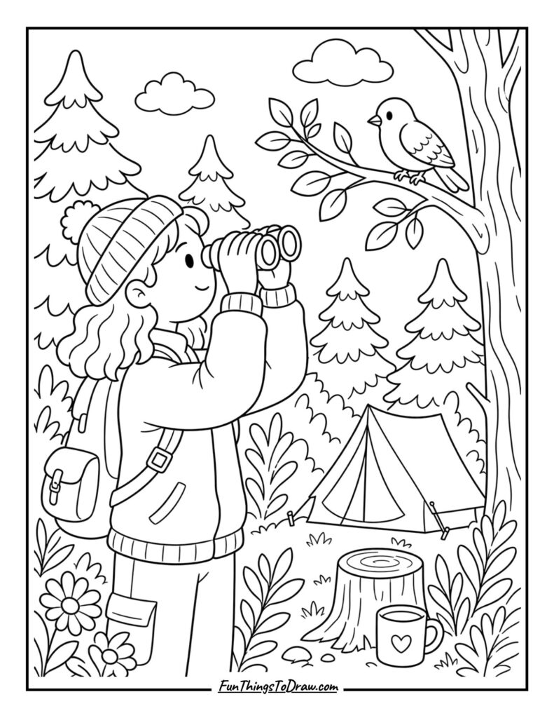 Birdwatching in the Wild coloring page
