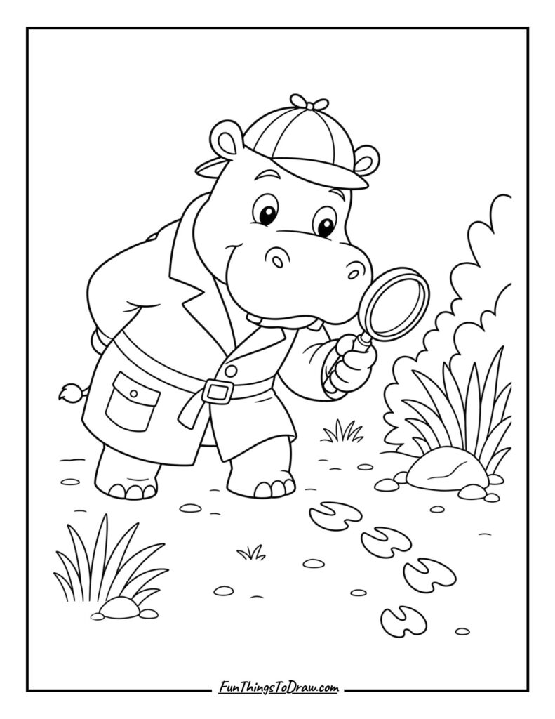 Hippo Detective coloring page