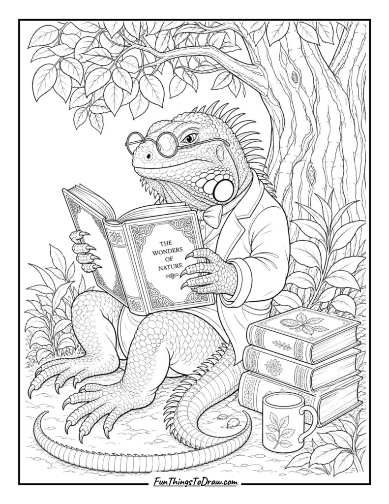 Iguana Reading a Book