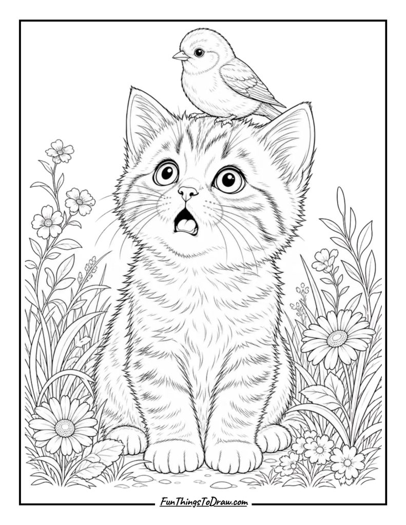 Kitten with a Bird on its Head