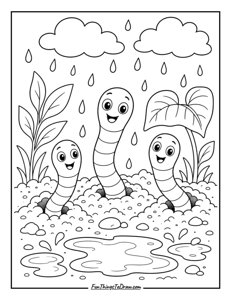 Worms After Rain coloring page