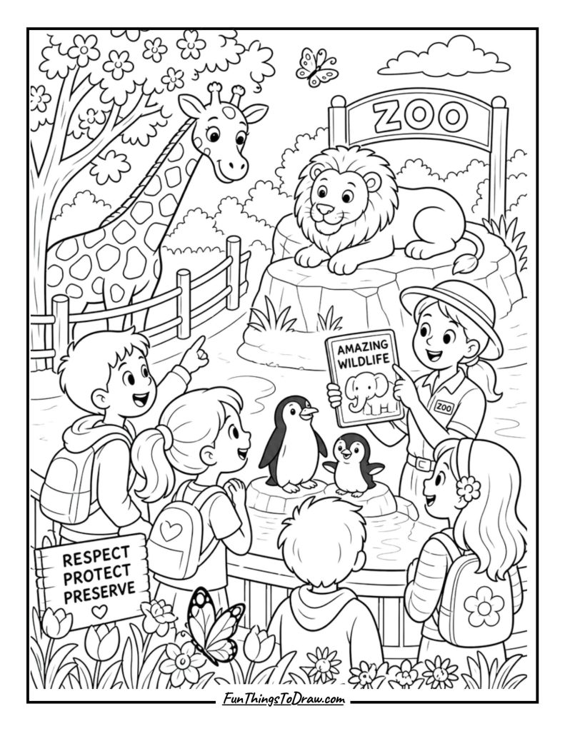 Zoo Visit Adventure coloring sheet