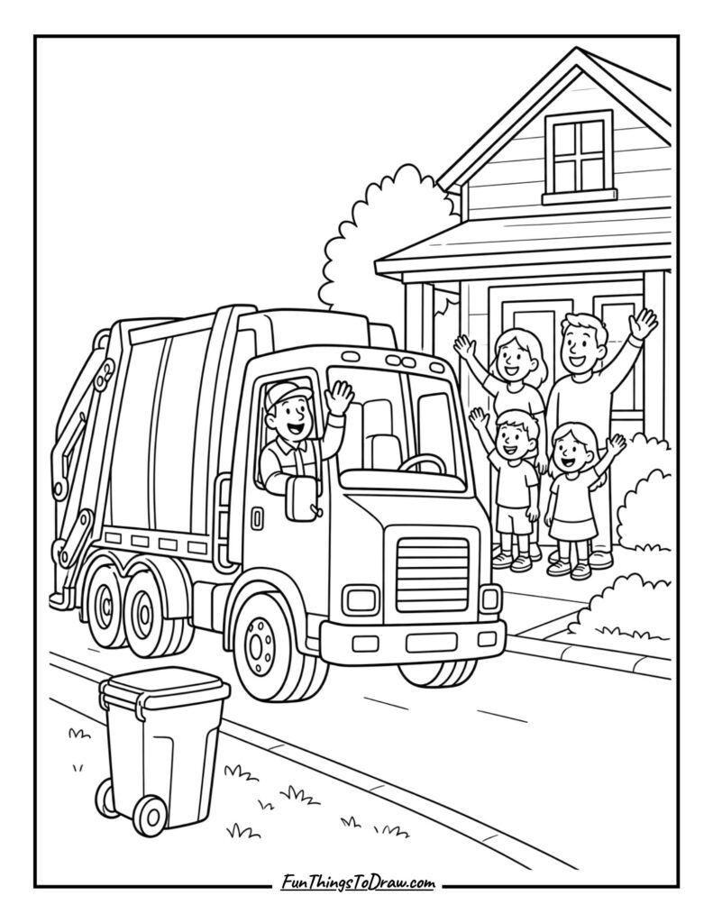Garbage Truck with a Happy Family