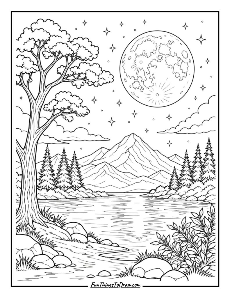 jungle night scene coloring page