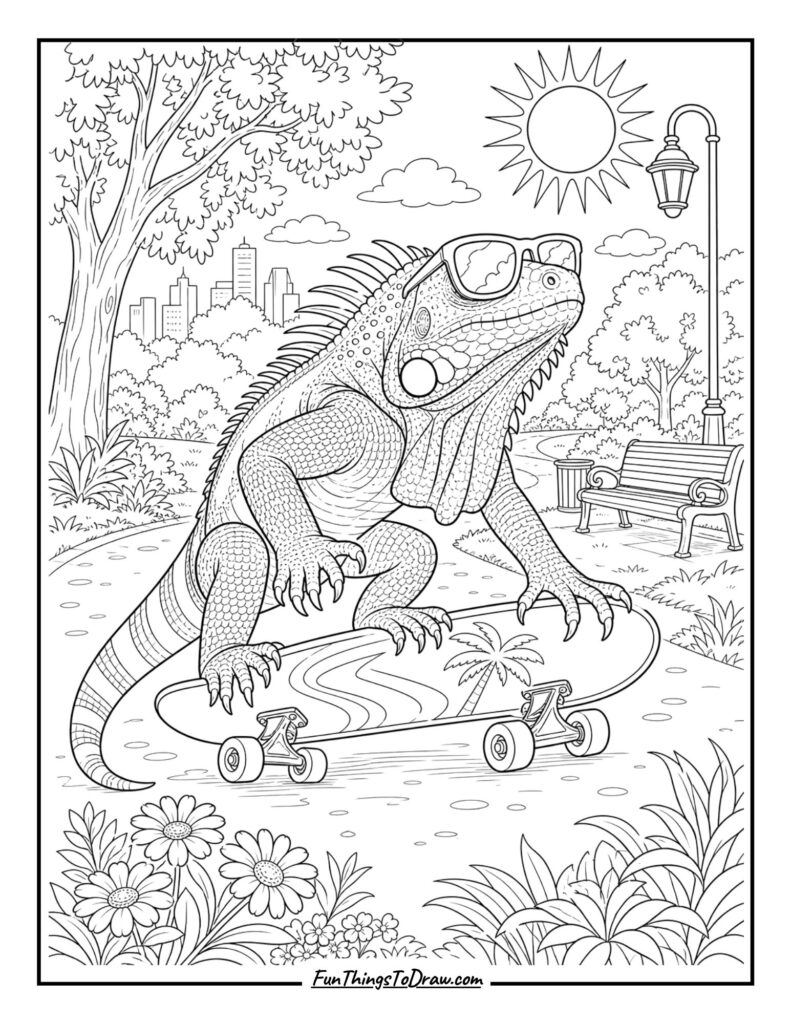 Iguana on a Skateboard