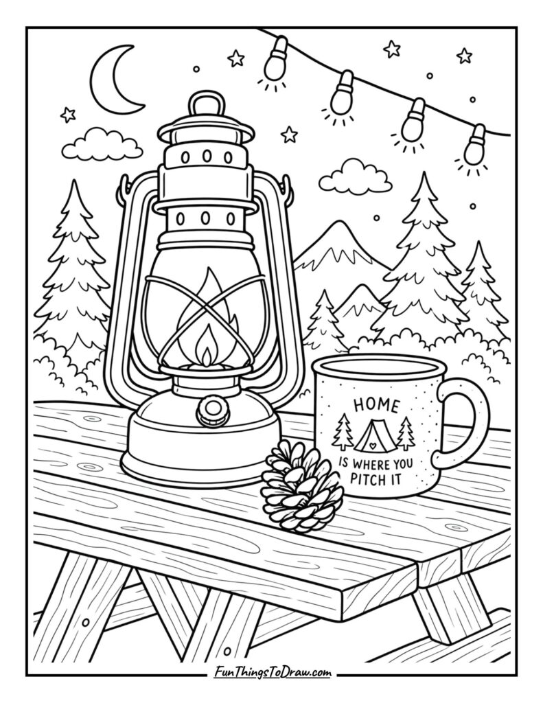 Camp Lantern Glow coloring sheet