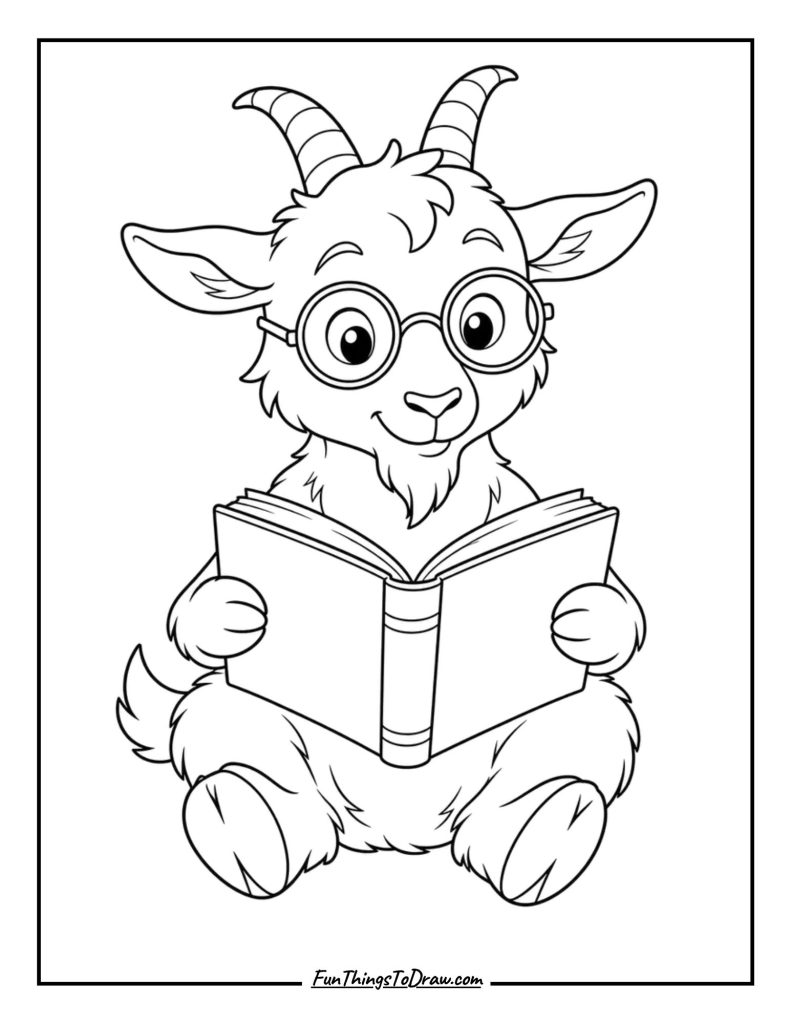 Goat Reading Book Coloring page