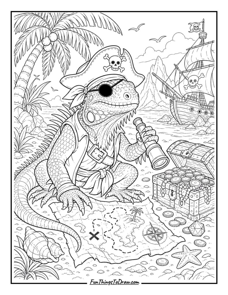 Iguana as Pirate coloring page