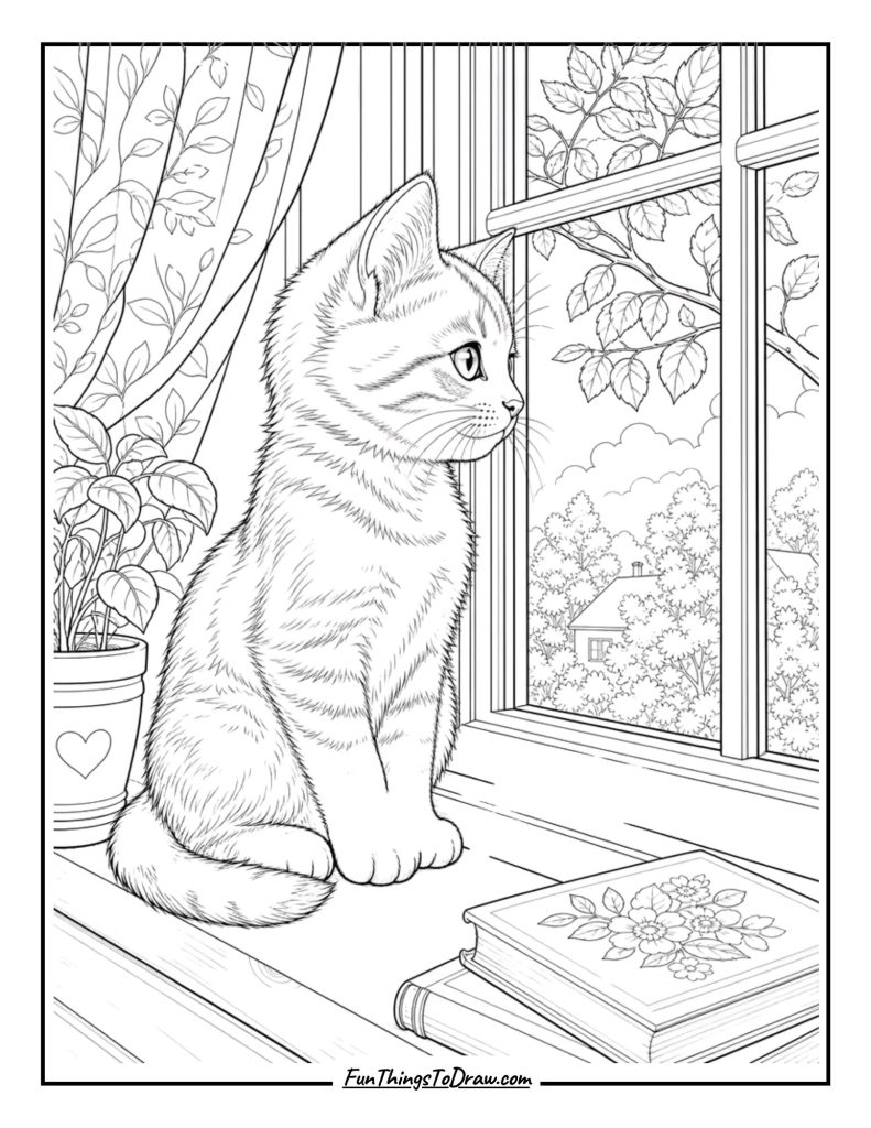 Cute Kitten coloring page for adults