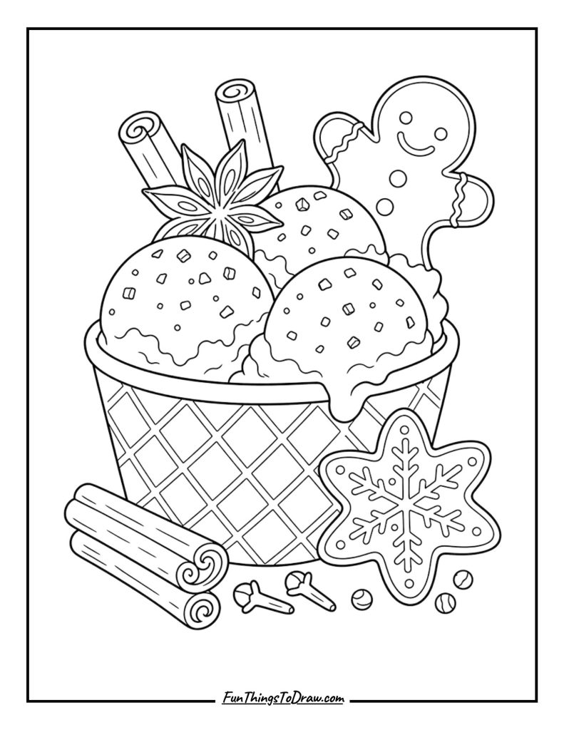 Gingerbread Spice ice cream coloring page for adults
