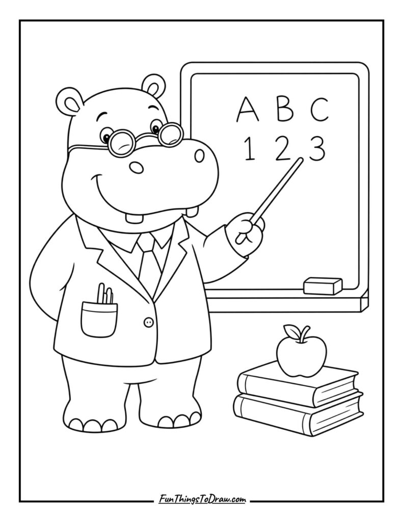 Hippo Teacher coloring idea
