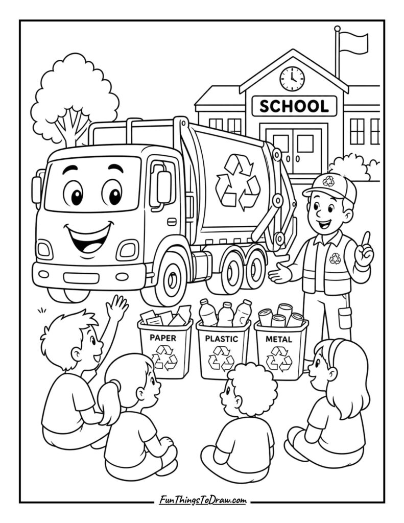 Garbage Truck at a School