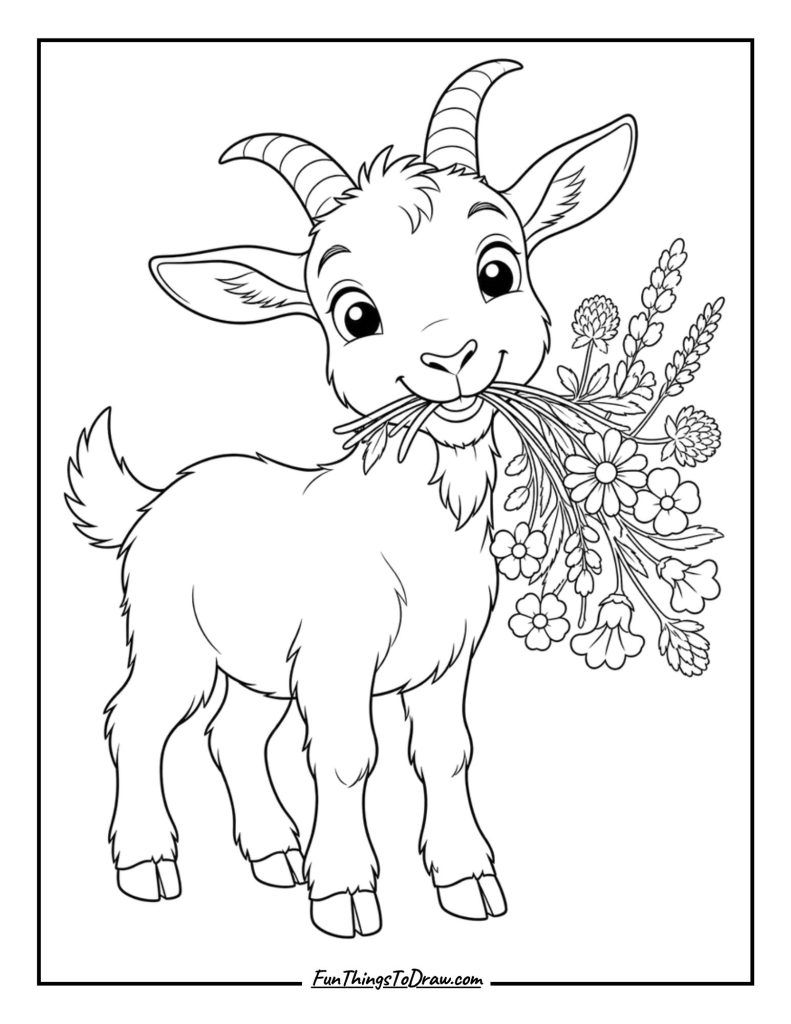 Goat eating flower coloring page