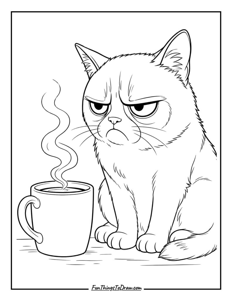 Grumpy Cat's Coffee Break coloring page