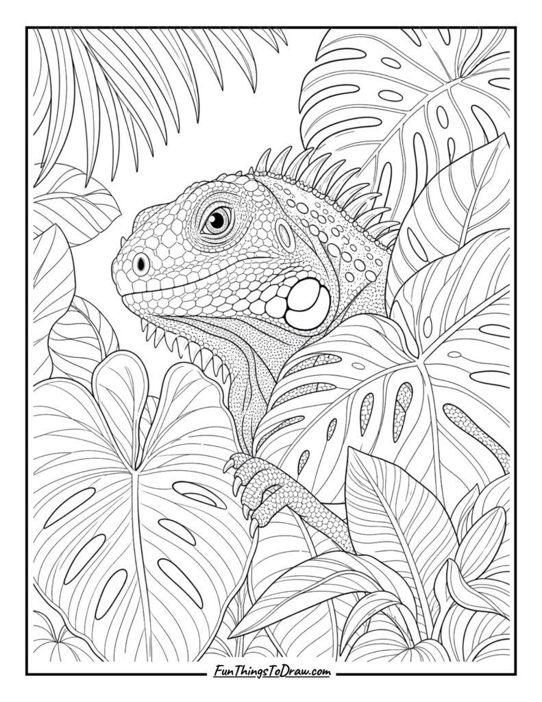 Rainforest Explorer Iguana coloring page