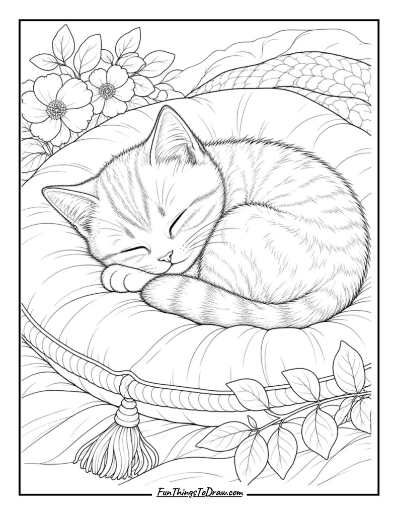 Sleeping Kitten on a Cushion