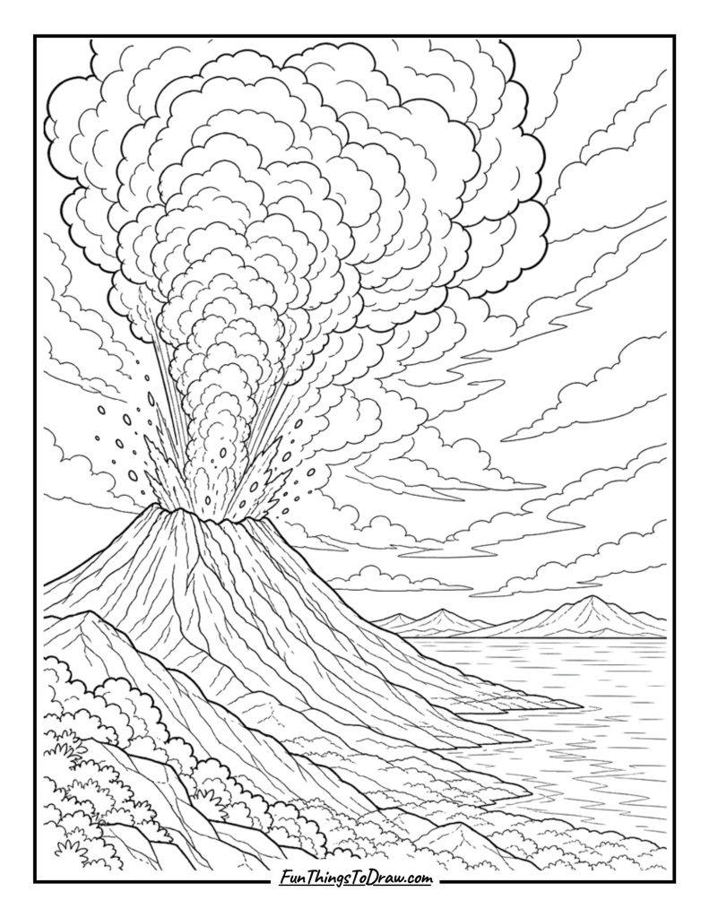 volcano coloring page