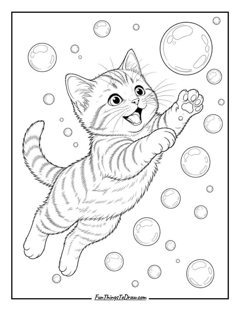 Kitten Playing with Bubbles