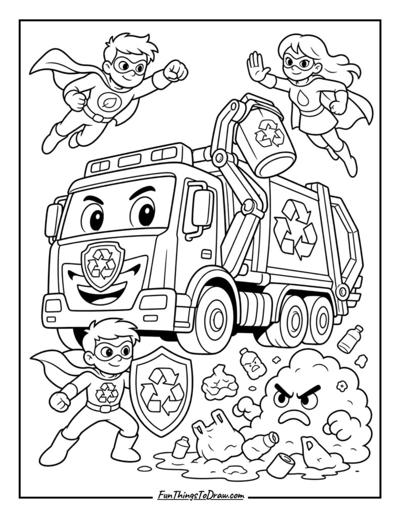 Garbage Truck with Superheroes