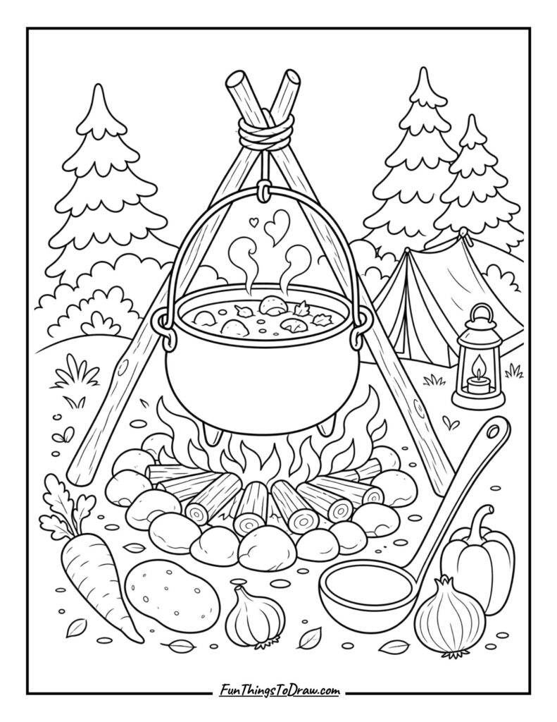 Campfire Cooking coloring page