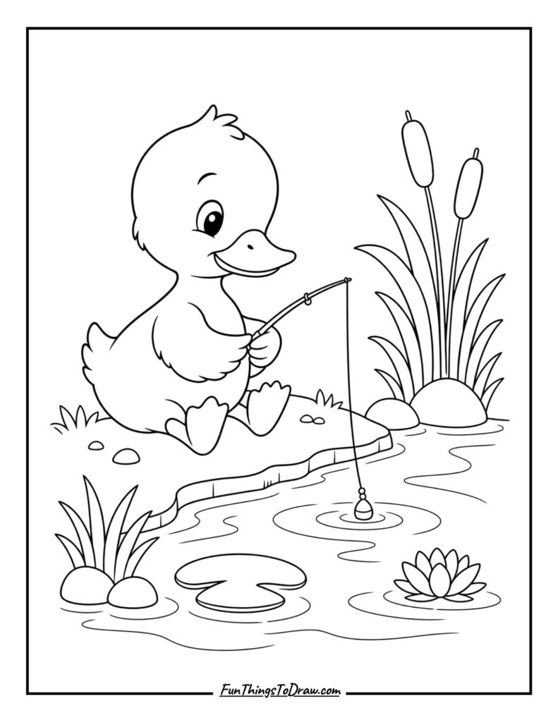 Duck Fishing coloring page idea