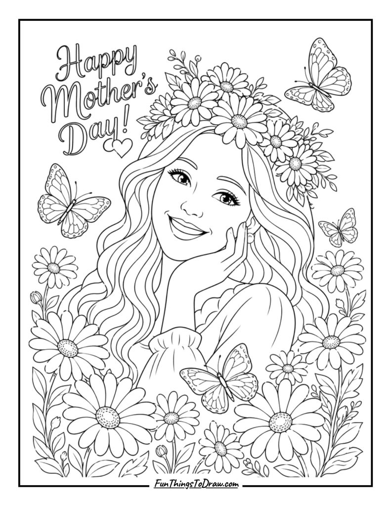 Flower Crown Mom coloring page