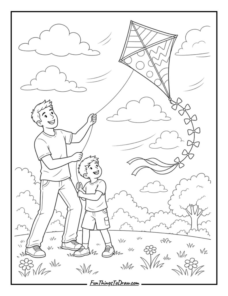 Flying a Kite coloring idea