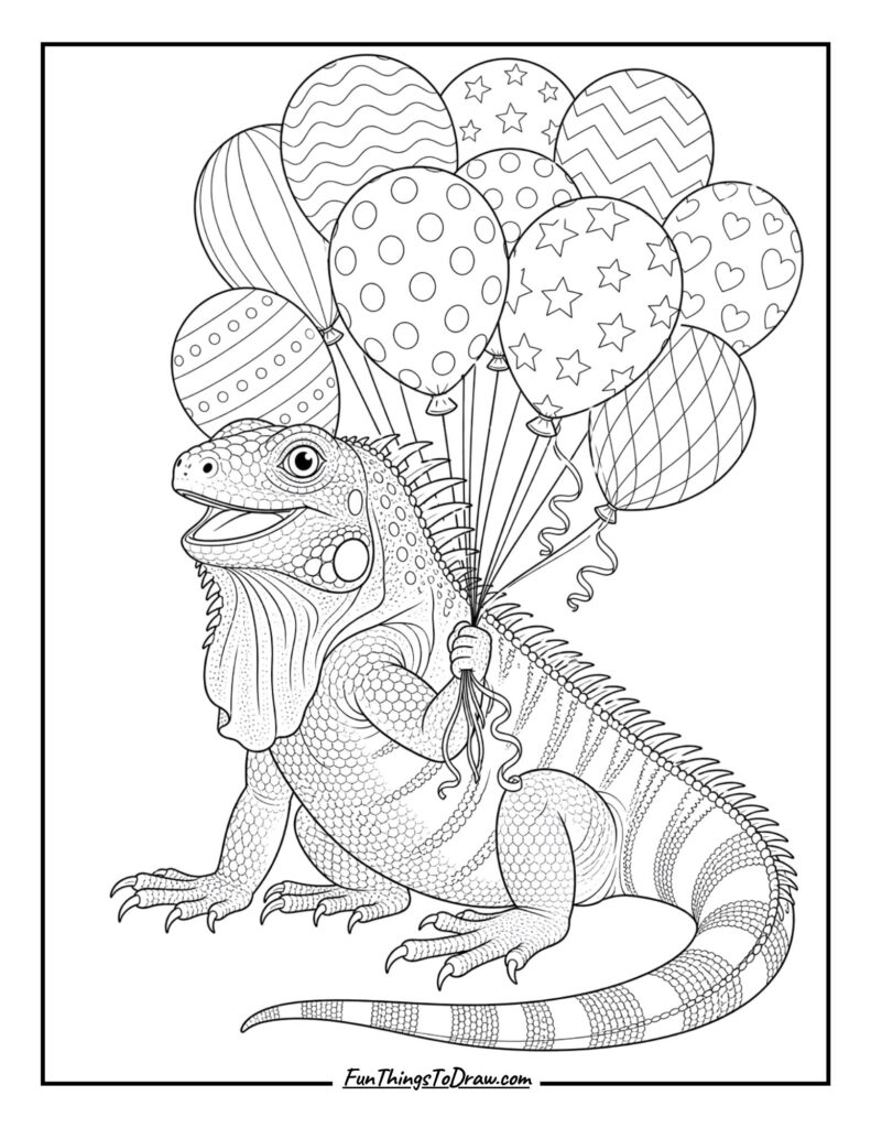 Iguana with Balloons