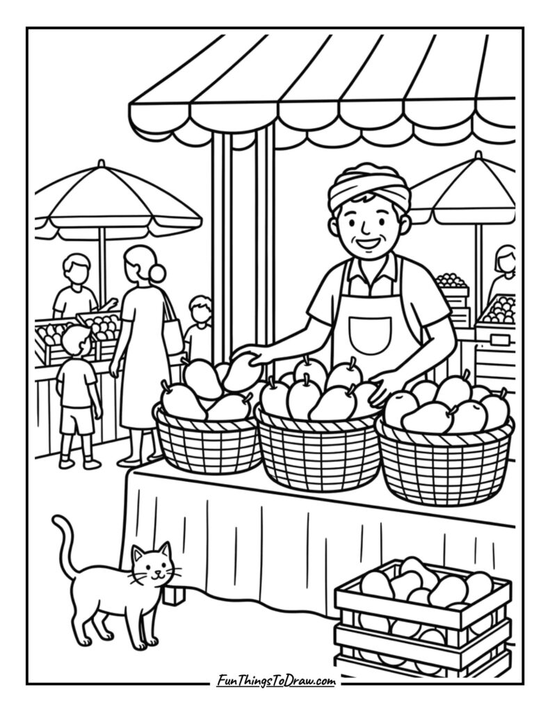 Mango stall coloring page for adults
