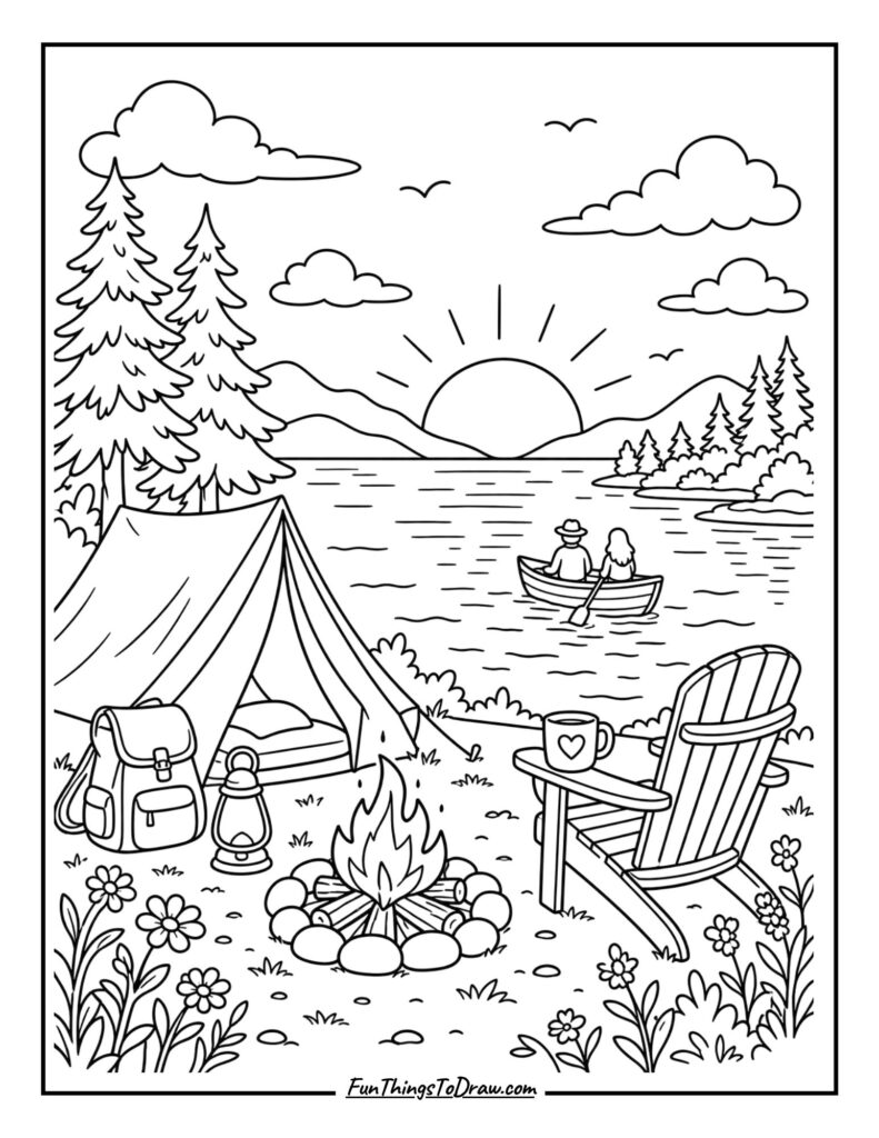 Sunset Over the Lake coloring page