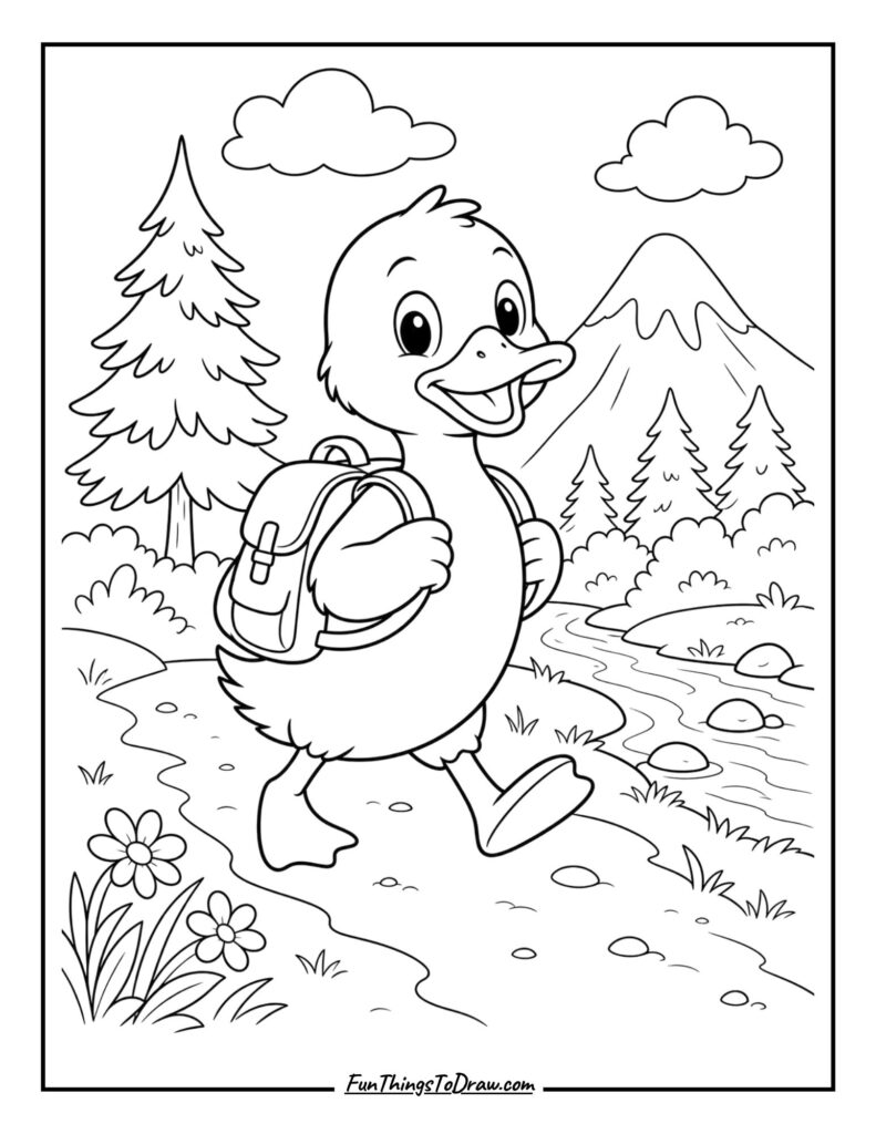 Duck with a Backpack cool coloring page
