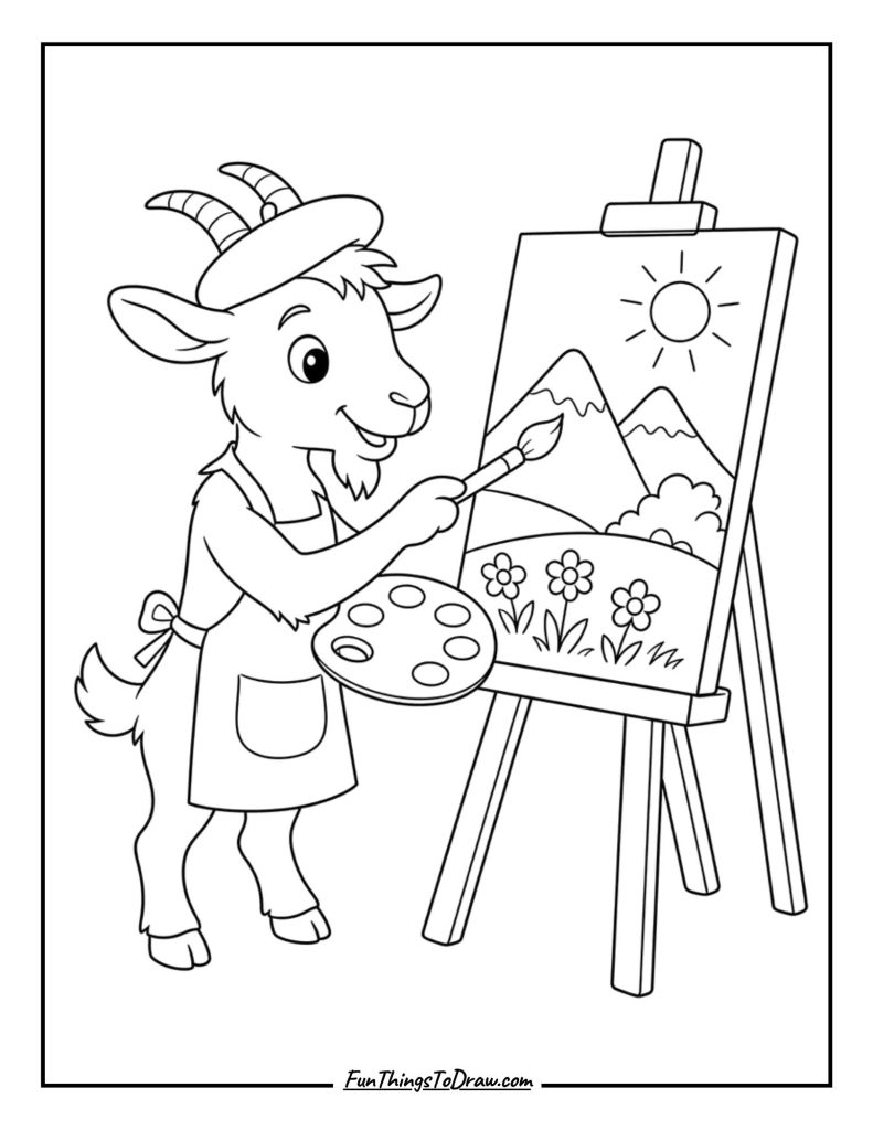 Goat coloring page aesthetic