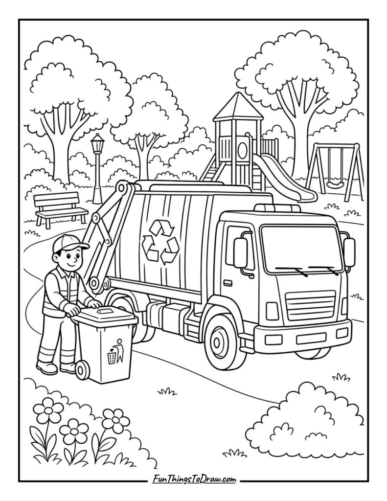 Garbage Truck at a Park