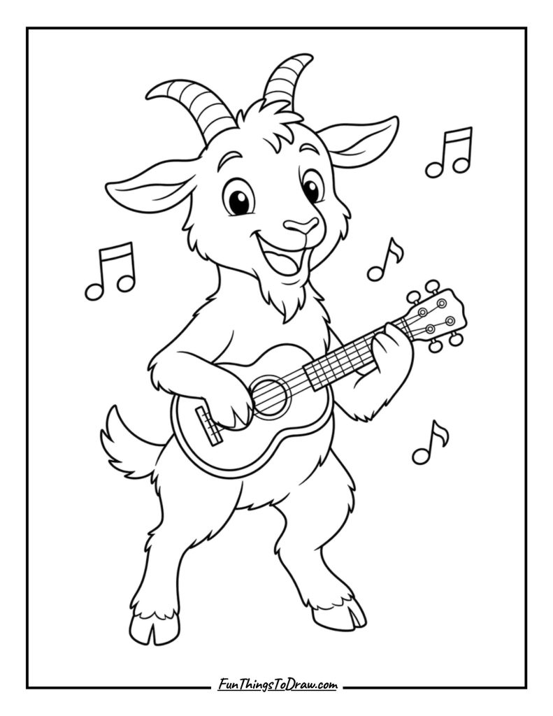 Coloring page of Goat with guitar