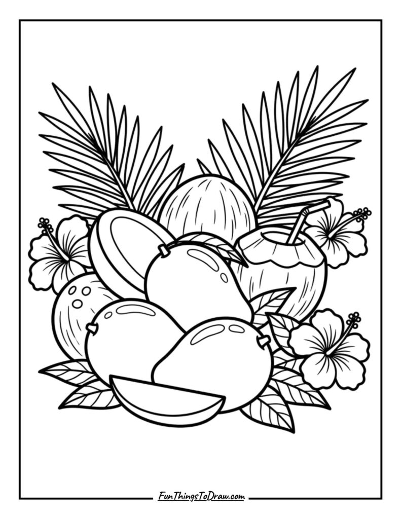 Mango and Coconut Coloring Page