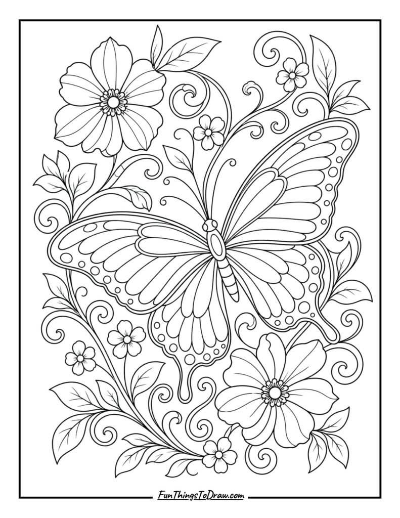 Cute Butterfly coloring page for adults