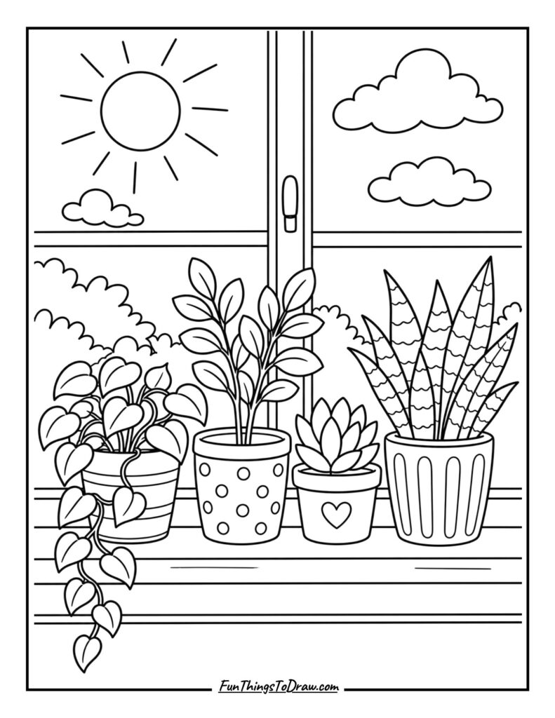 Potted plants coloring page