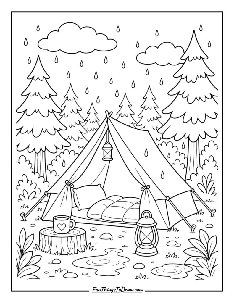 Rainy Day Camping coloring page