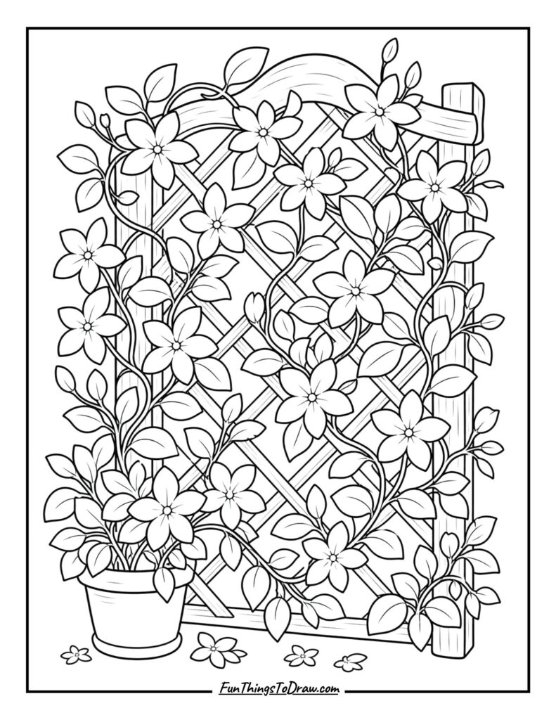 A delightful trellis coloring page