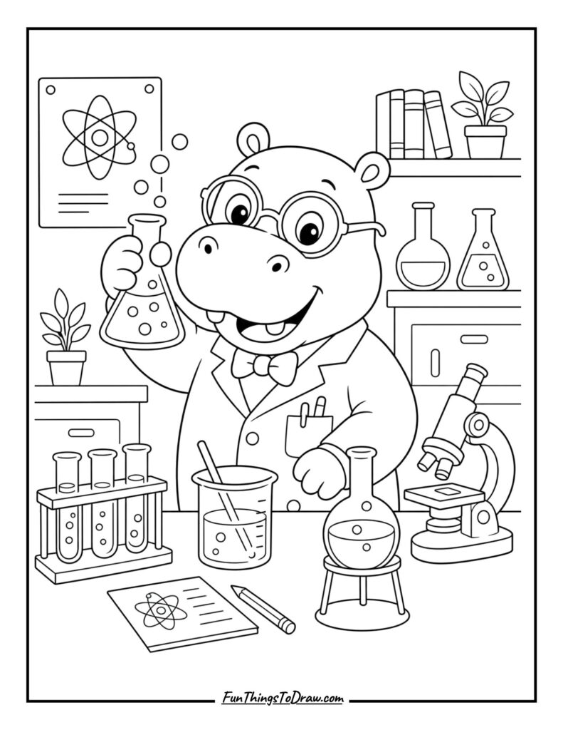 Hippo Scientist coloring page