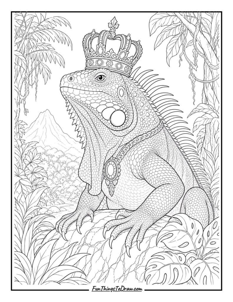 Iguana with a Crown coloring page