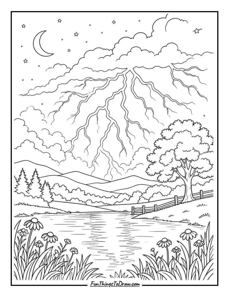 summer night sky coloring page