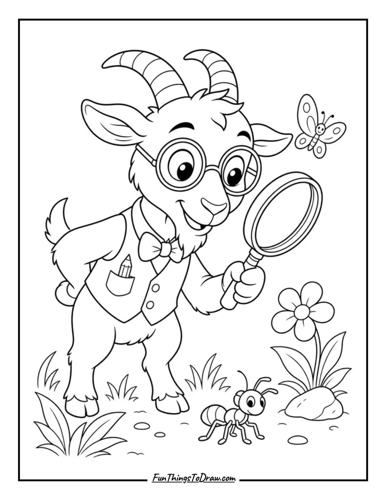 Goat detective coloring page