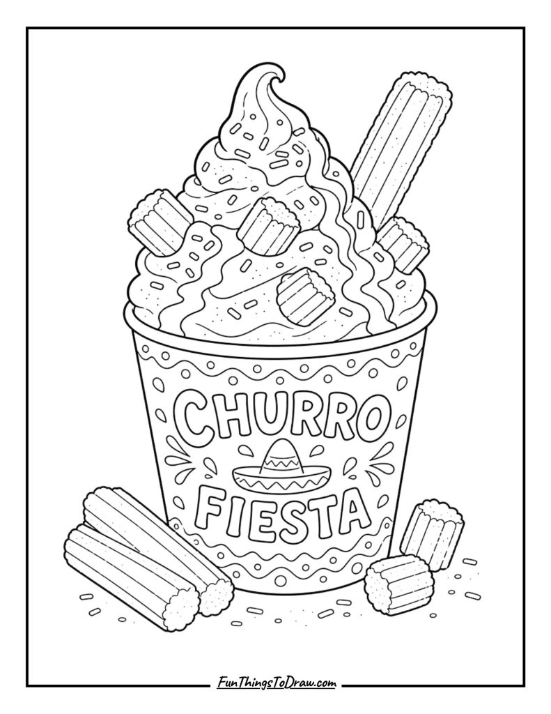 Churro Fiesta ice cream coloring sheet