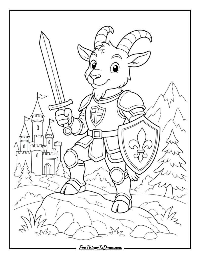Goat Knight coloring sheet