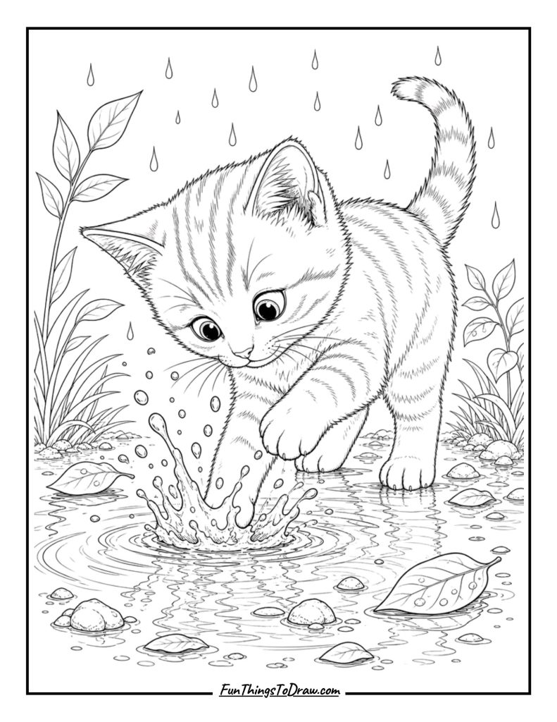 Kitten in a Rain Puddle