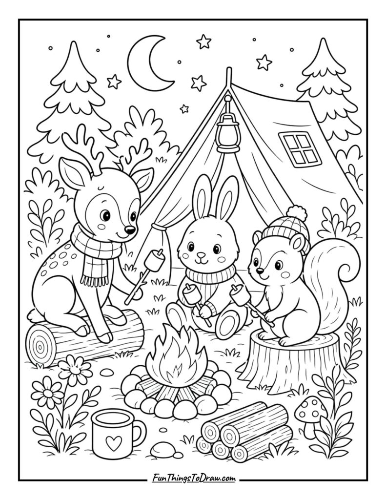 Forest Friends Gathering coloring page