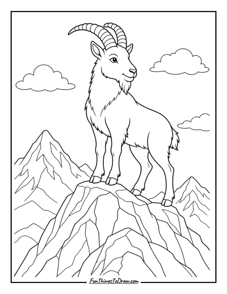 Goat on mountain coloring sheet