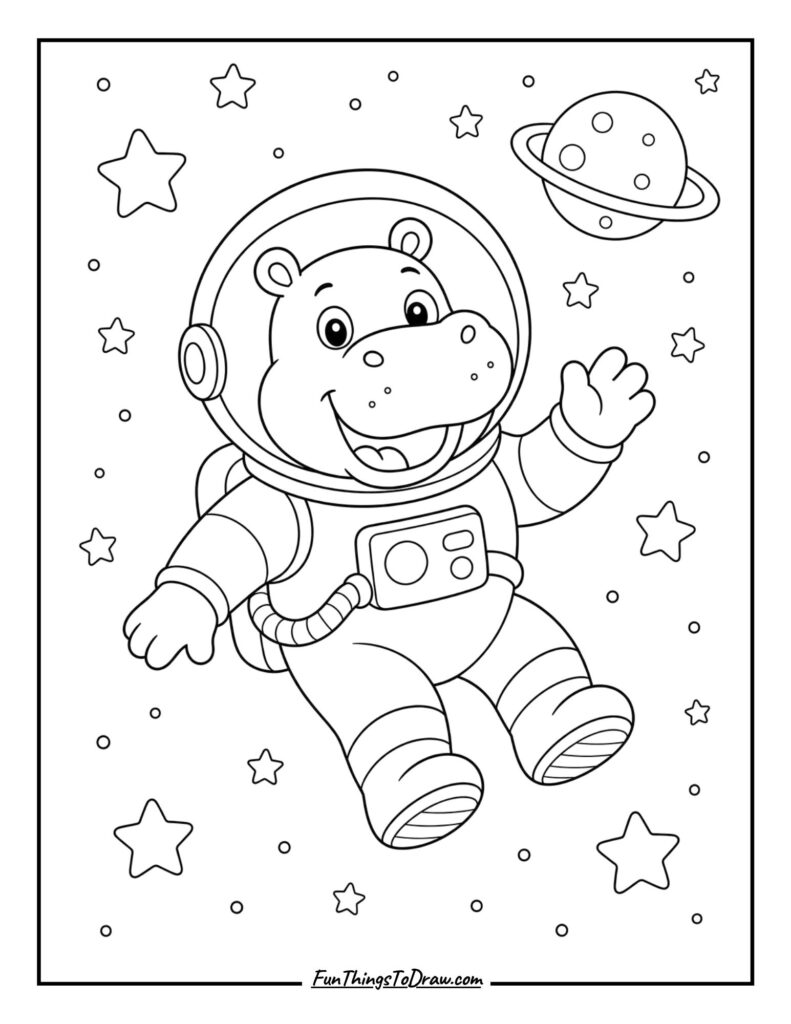 Hippo Astronaut coloring page