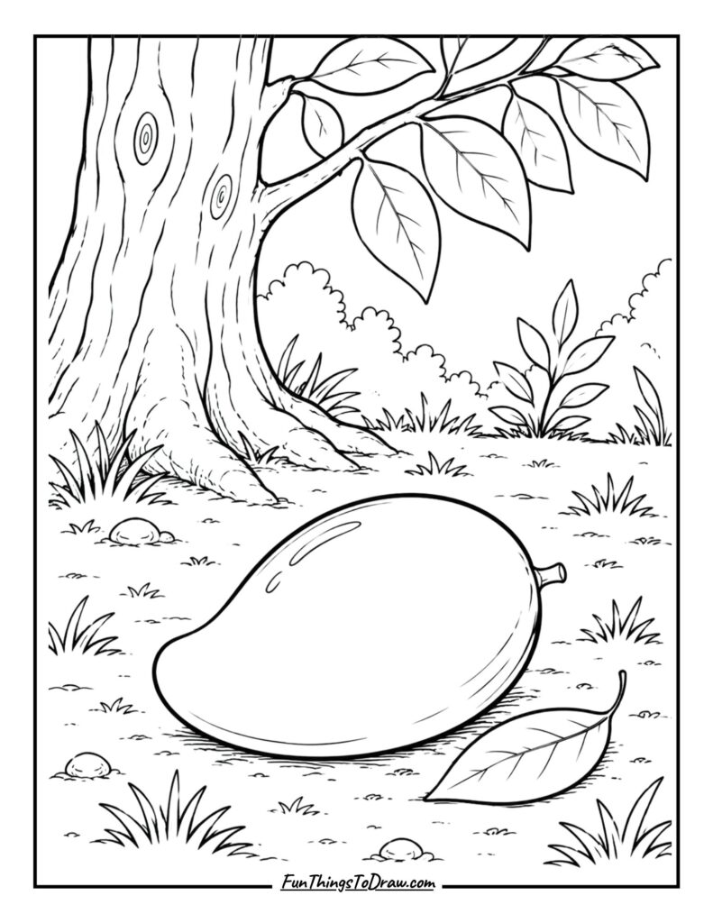 Mango lying on ground coloring sheet